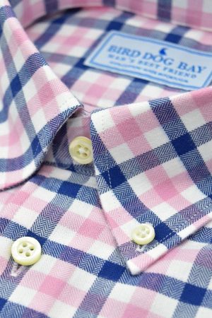 Linden: Brushed Cotton Shirt - Navy/Pink