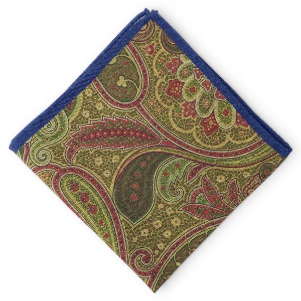 Paisley Dot: Silk/Wool Pocket Square - Blue