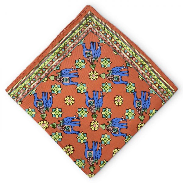 Pachyderm Party: Silk Pocket Square - Orange